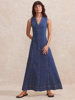 Ro&Zo Cotton Blend Denim V-Neck Maxi Dress - view 2, Blue