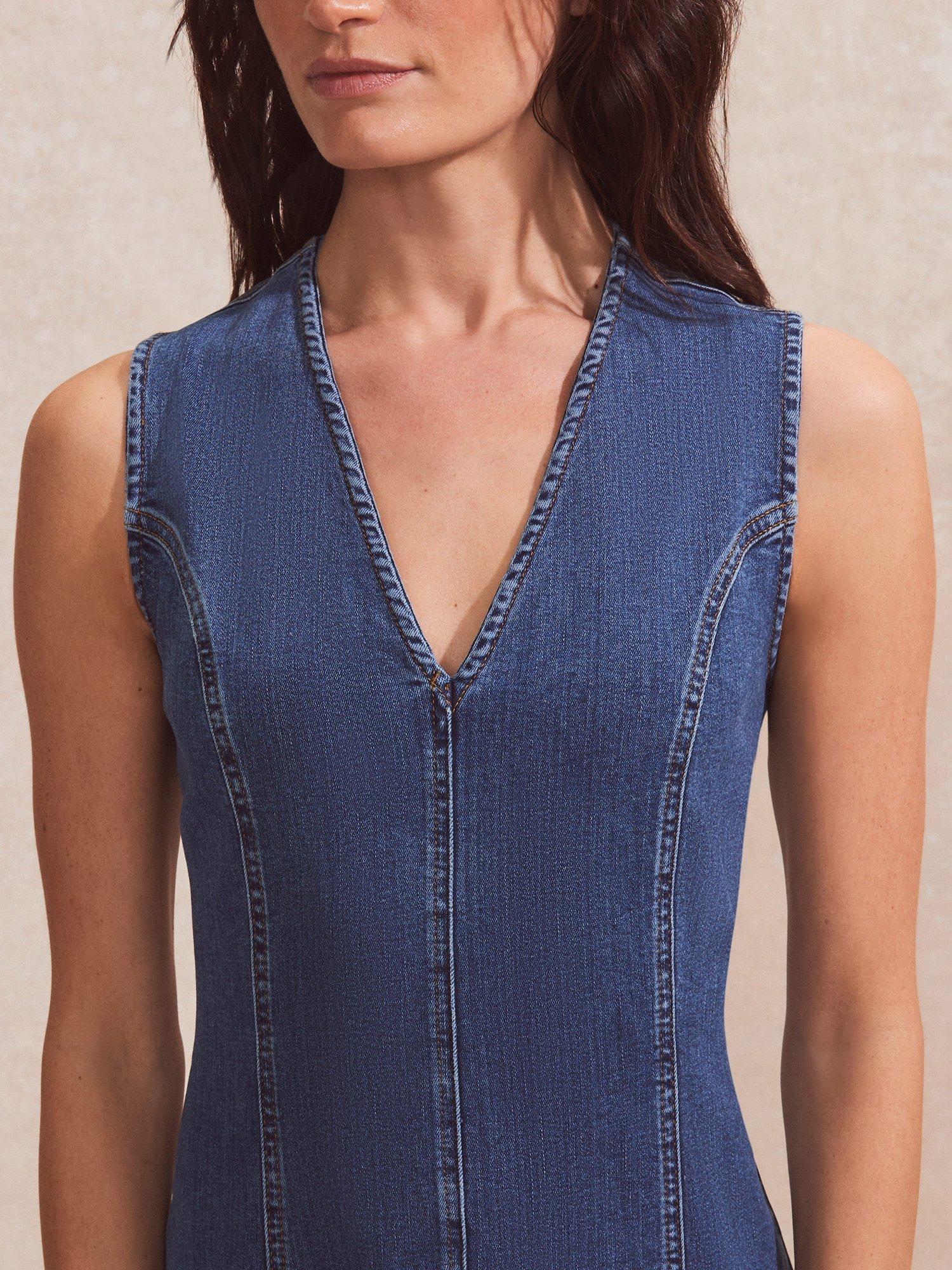 Product image 4 of 5, which shows Ro&Zo Cotton Blend Denim V-Neck Maxi Dress, Blue, 6