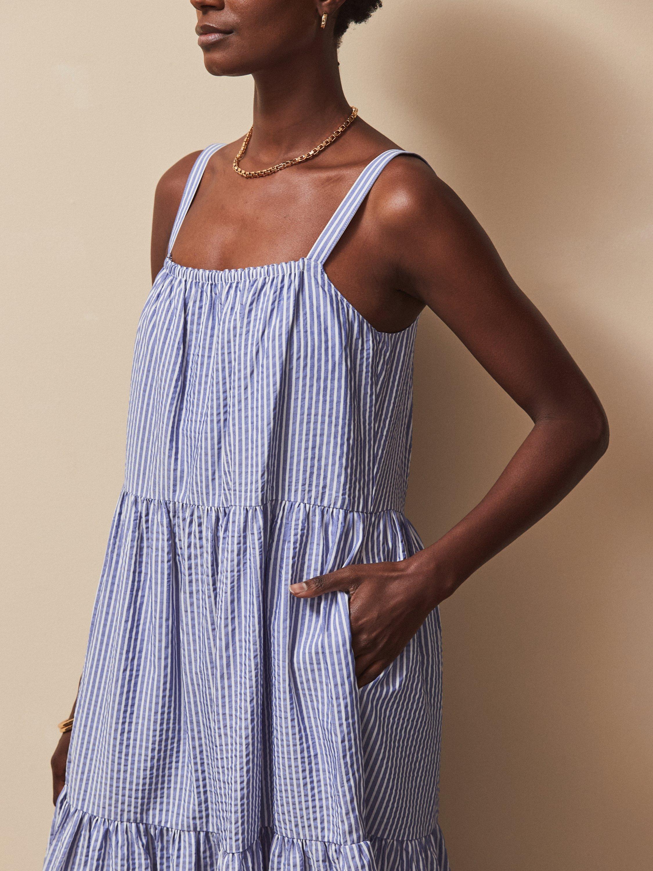 Product image 2 of 4, which shows Ro&Zo Stripe Tiered Dress, Blue, 6