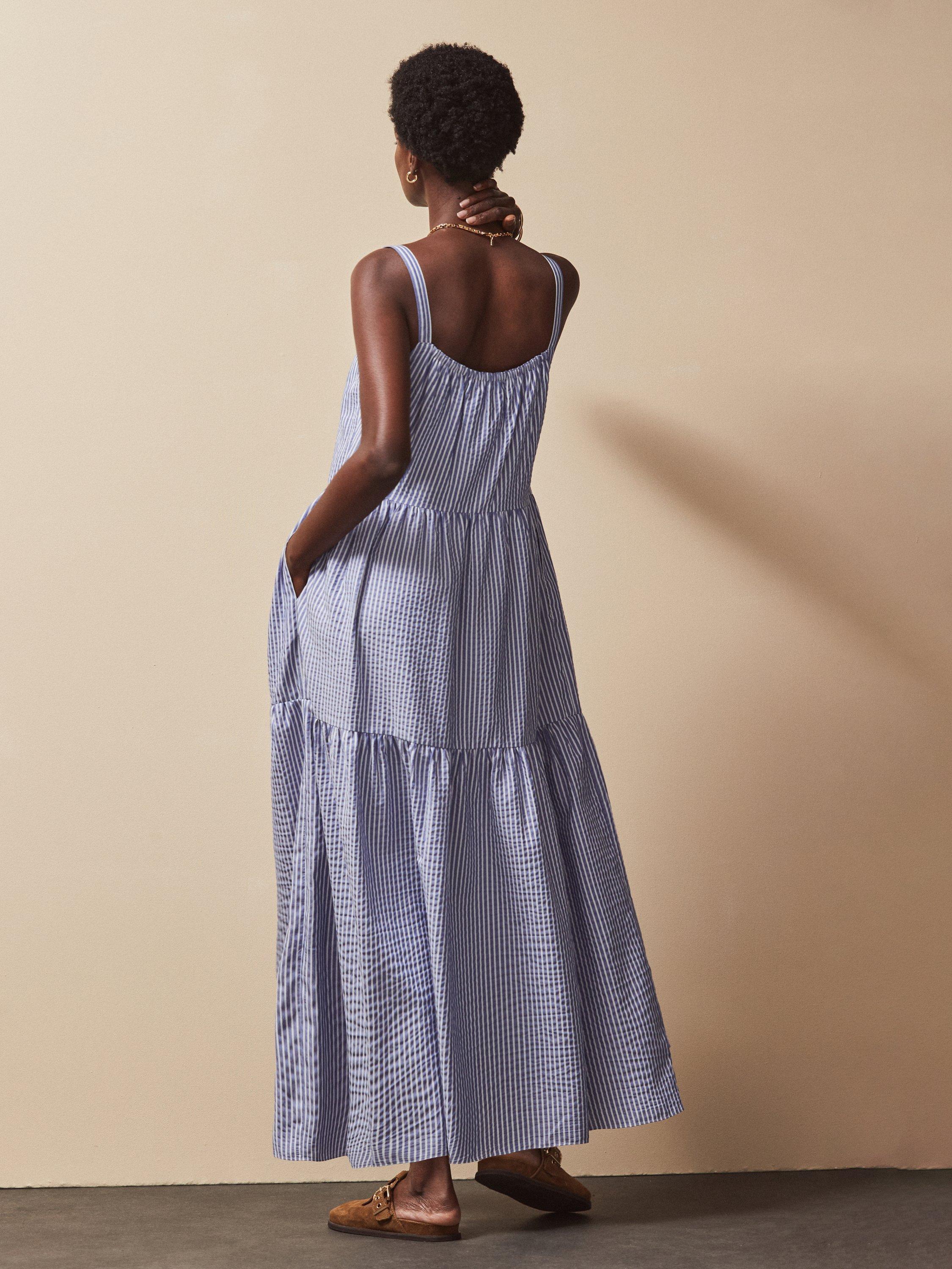 Product image 3 of 4, which shows Ro&Zo Stripe Tiered Dress, Blue, 6