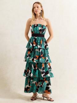 Ro&Zo Cotton Claudia Leaf Print Maxi Dress, Black