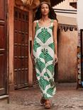 Ro&Zo Fan Print Square Neck Maxi Dress, Green