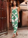 Ro&Zo Fan Print Square Neck Maxi Dress, Green