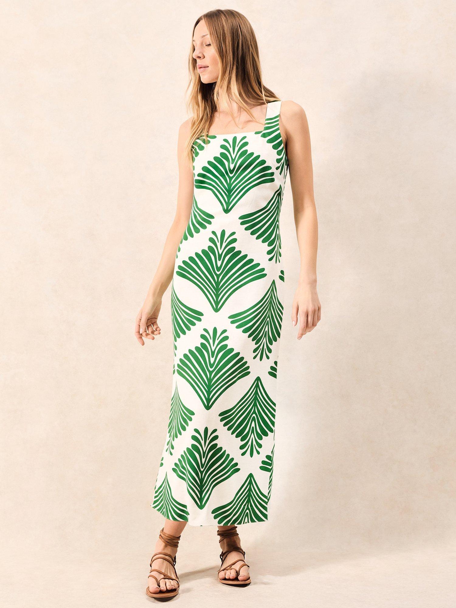 Product image 3 of 5, which shows Ro&Zo Fan Print Square Neck Maxi Dress, Green, 10