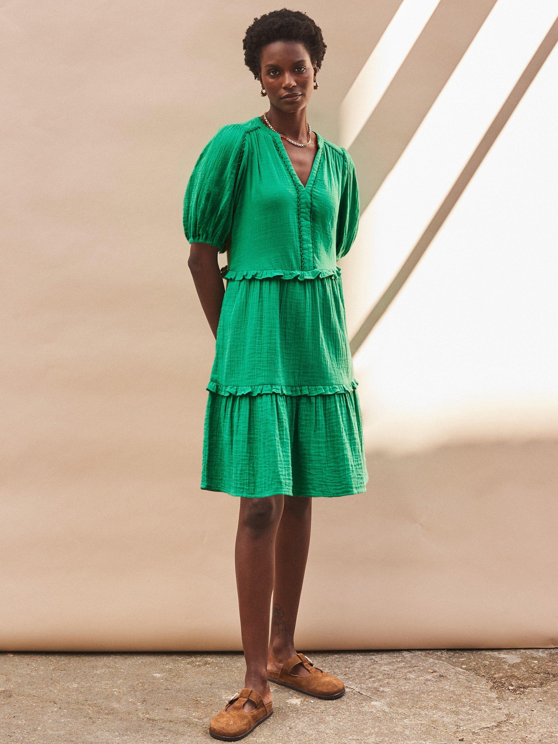 Product image 1 of 5, which shows Ro&Zo Cotton Short Sleeve Mini Dress, Green, 6