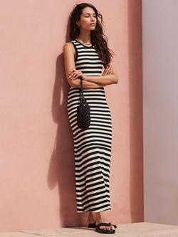 Ro&Zo Cotton Blend Mono Stripe Knit Midi Dress - view 2, Black