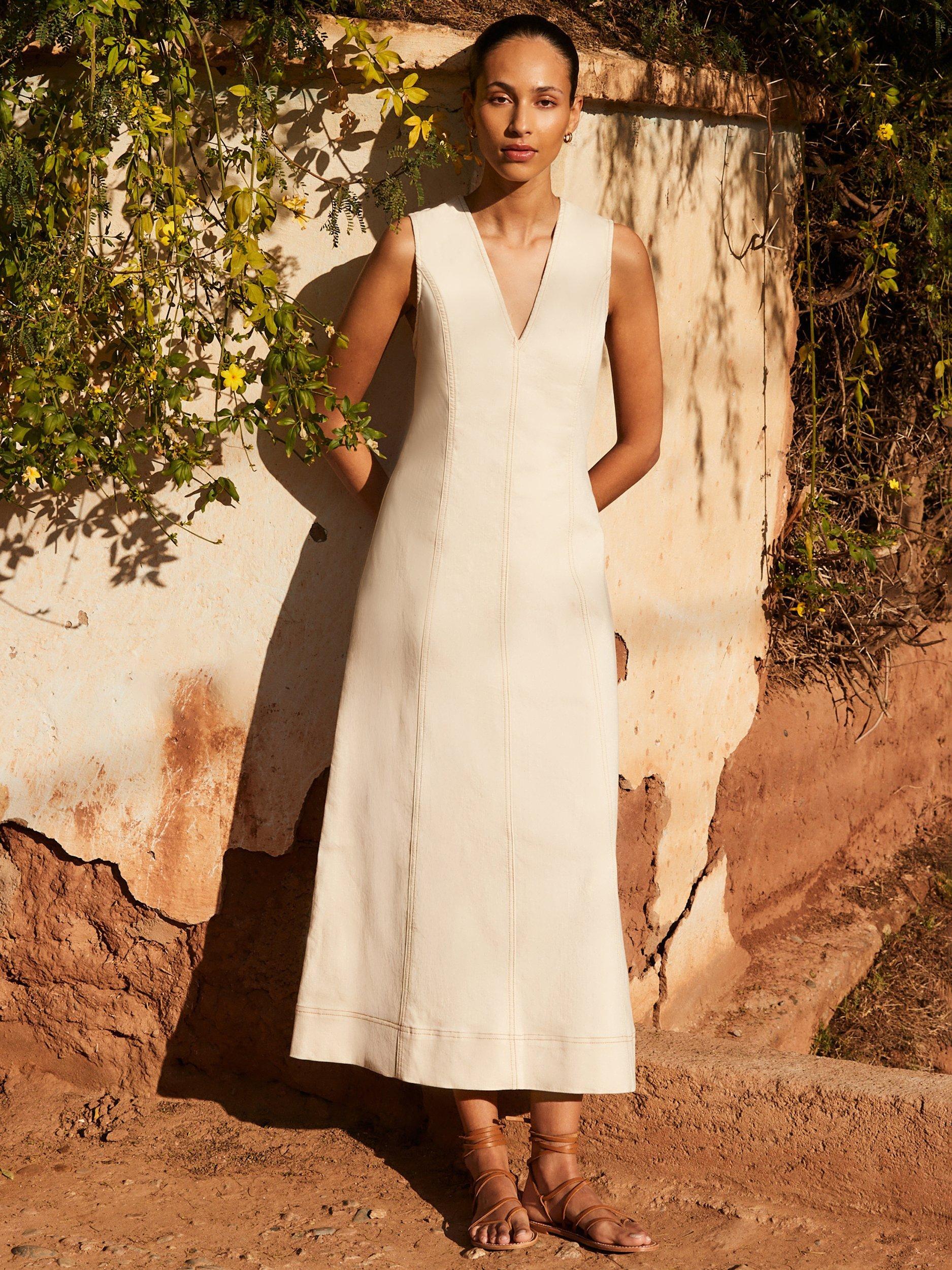 Ro&Zo Cotton Blend Denim V-Neck Maxi Dress