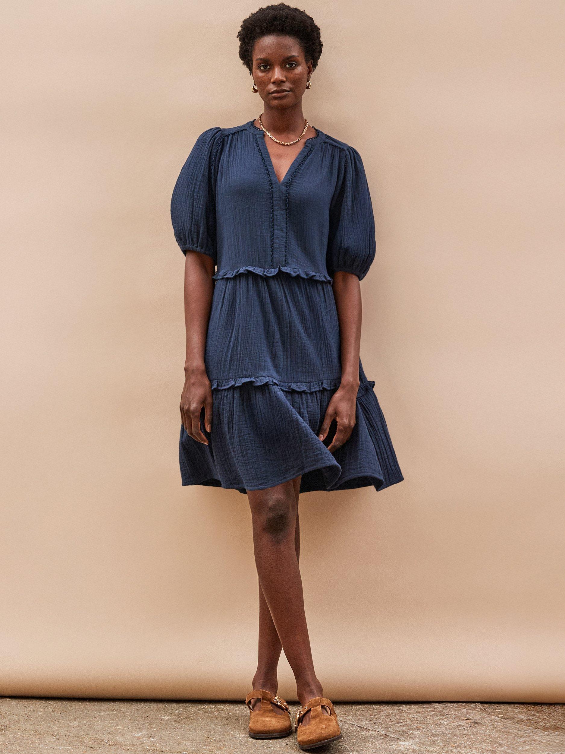 Product image 1 of 4, which shows Ro&Zo Cheesecloth Cotton Tiered Mini Dress, Blue, 6