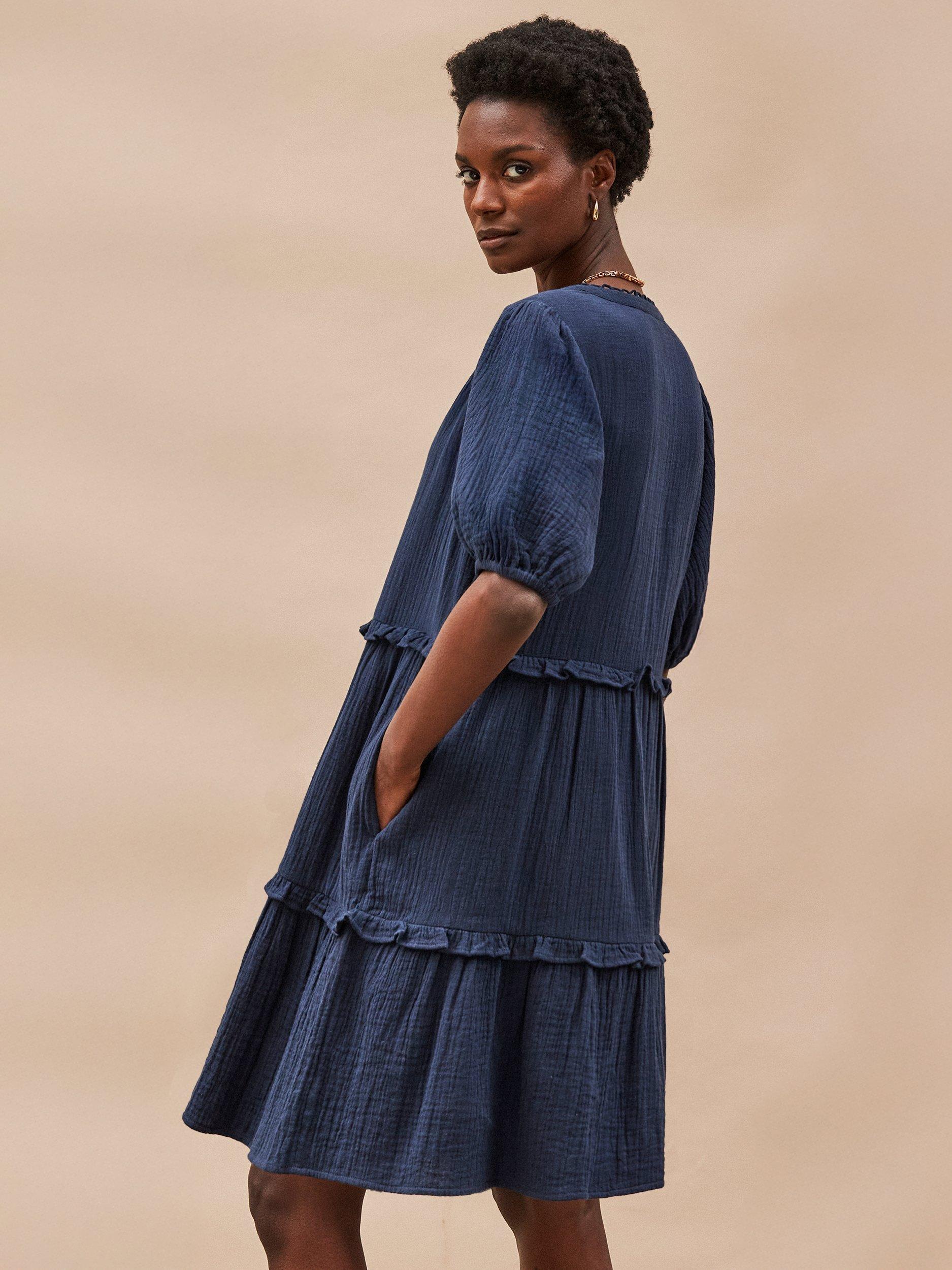 Product image 4 of 4, which shows Ro&Zo Cheesecloth Cotton Tiered Mini Dress, Blue, 6