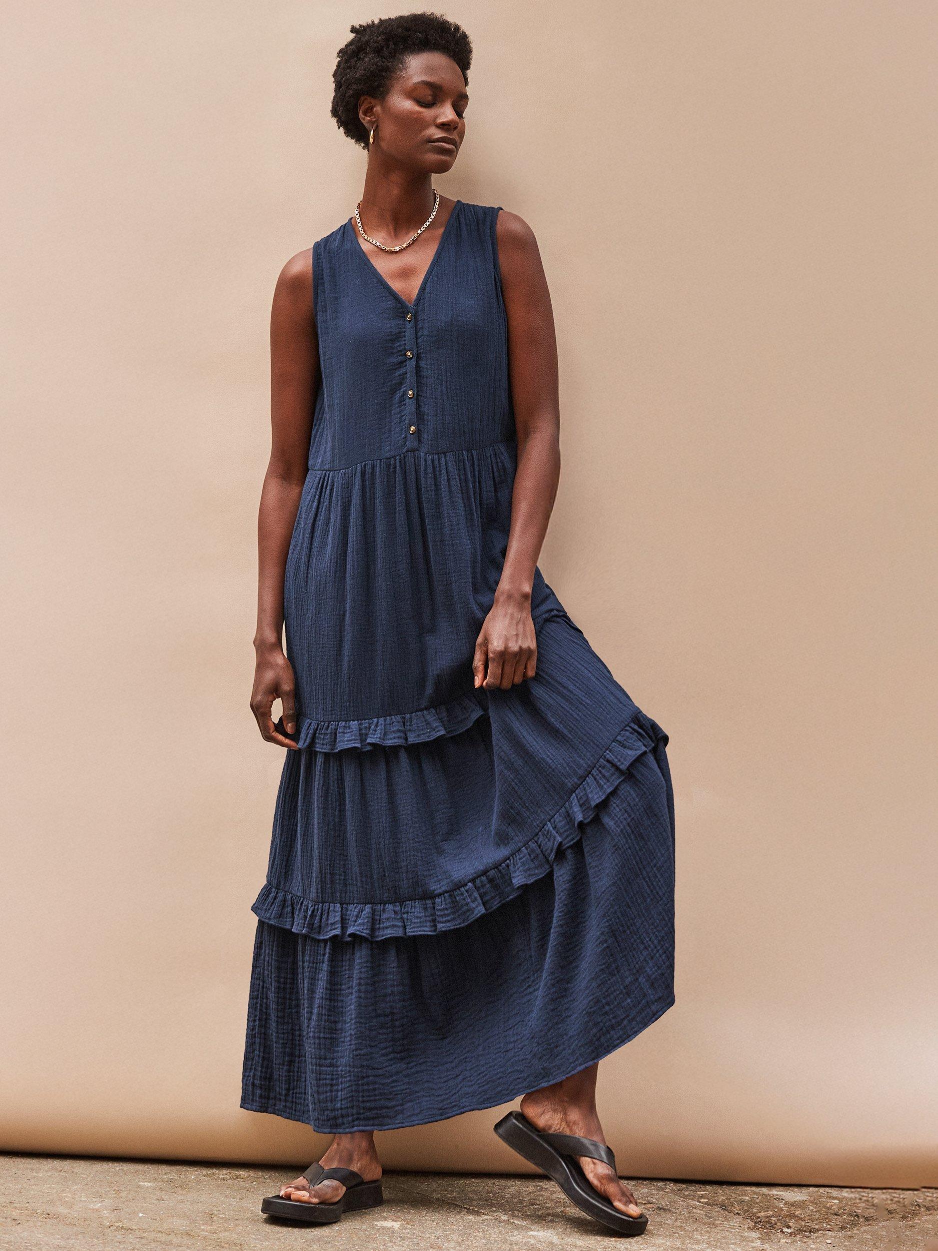 Product image 1 of 3, which shows Ro&Zo Cotton Sleeveless V-Neck Midi Dress, Blue, 8