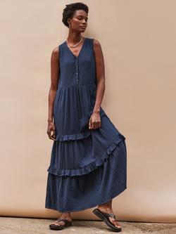 Ro&Zo Cotton Sleeveless V-Neck Midi Dress, Blue