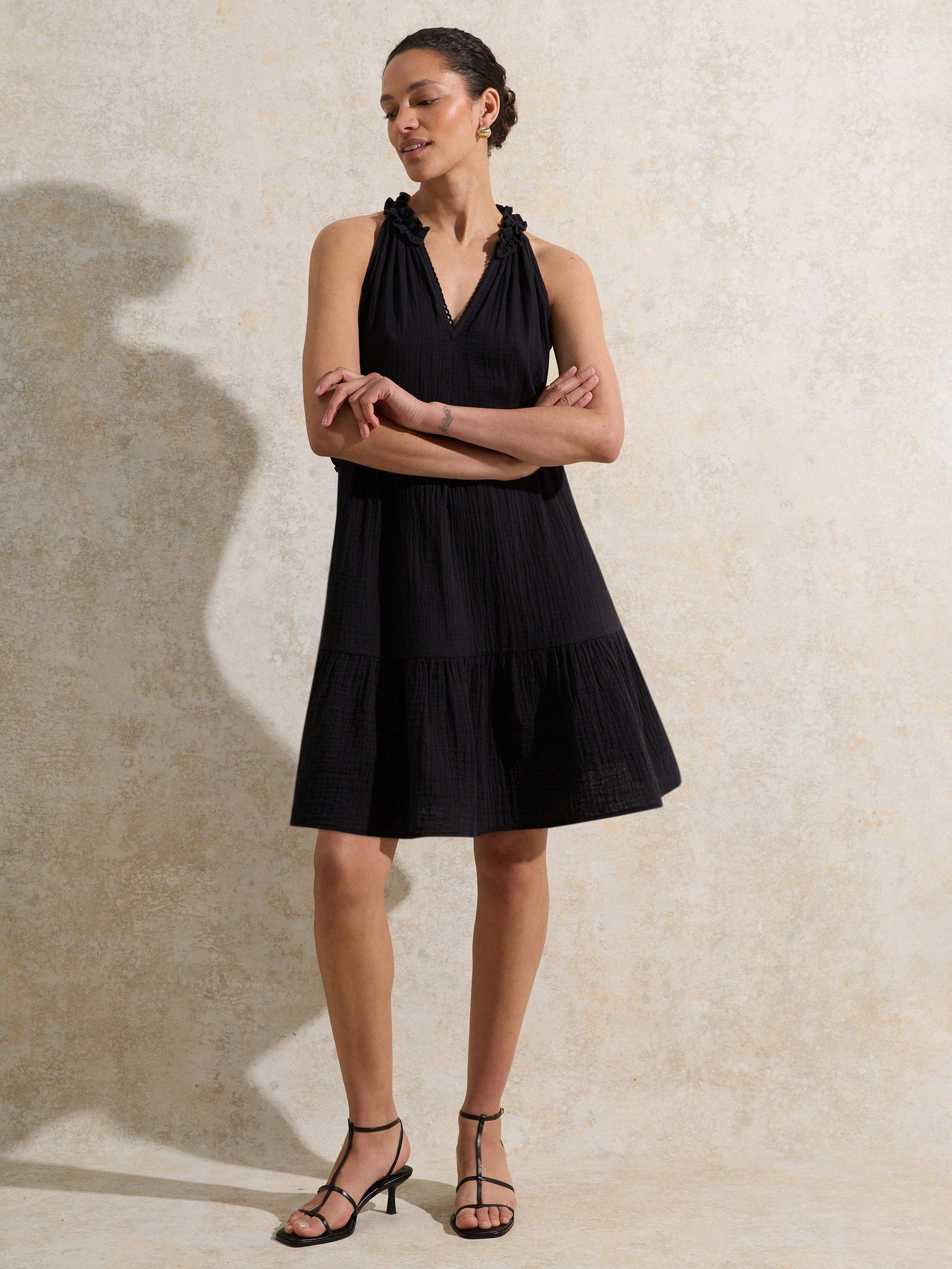 Ro&Zo Petite Frill Cheesecloth Mini Dress, Black