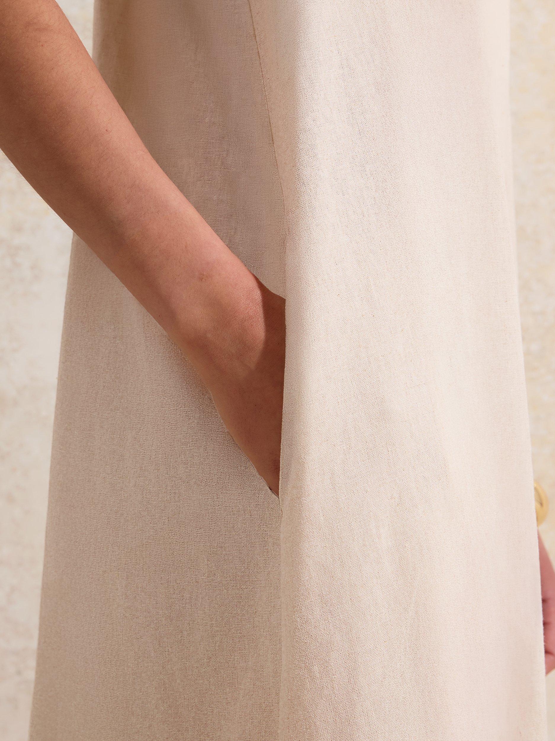 Product image 3 of 5, which shows Ro&Zo Linen Blend Petite Ecru Tie-Detail Dress, Natural, 6Pt