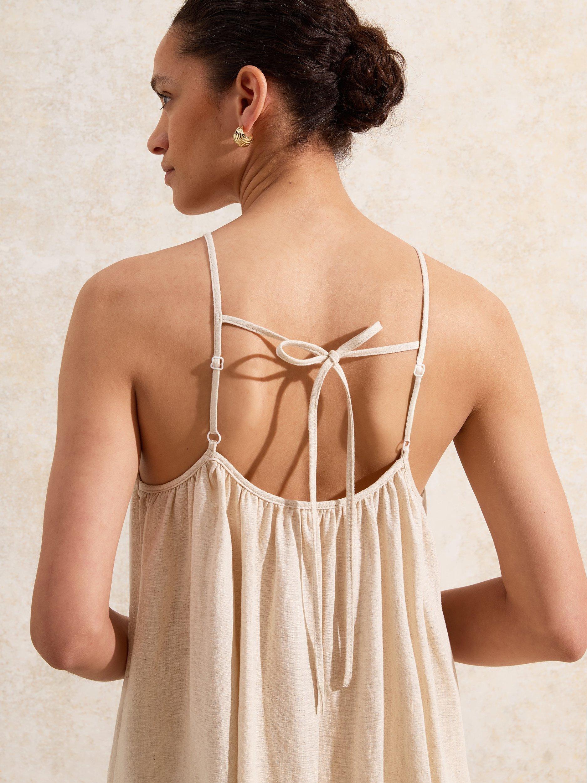 Product image 4 of 5, which shows Ro&Zo Linen Blend Petite Ecru Tie-Detail Dress, Natural, 6Pt