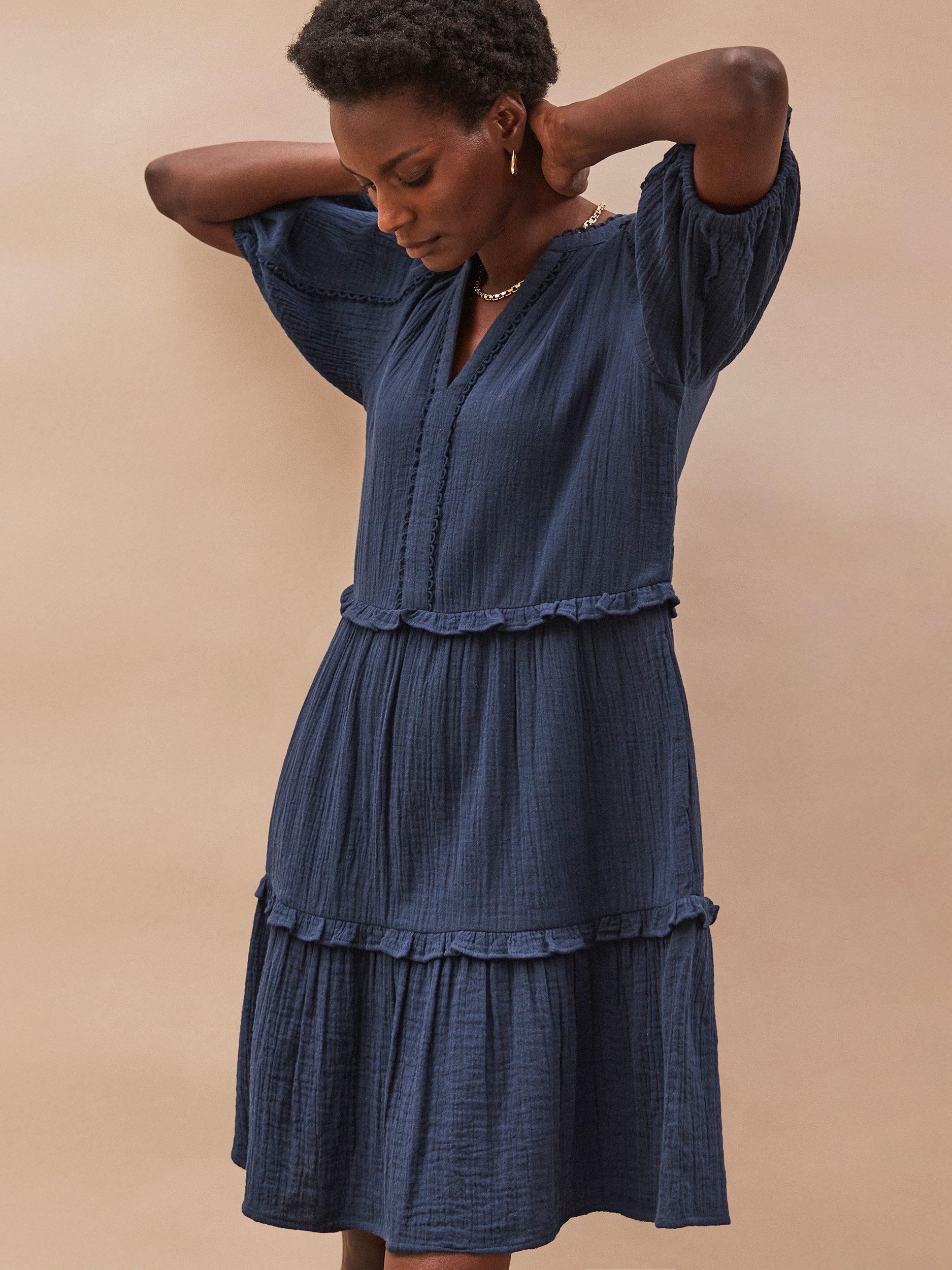 Product image 2 of 4, which shows Ro&Zo Petite Cotton Short Sleeve A Line Mini Dress, Blue, 10Pt