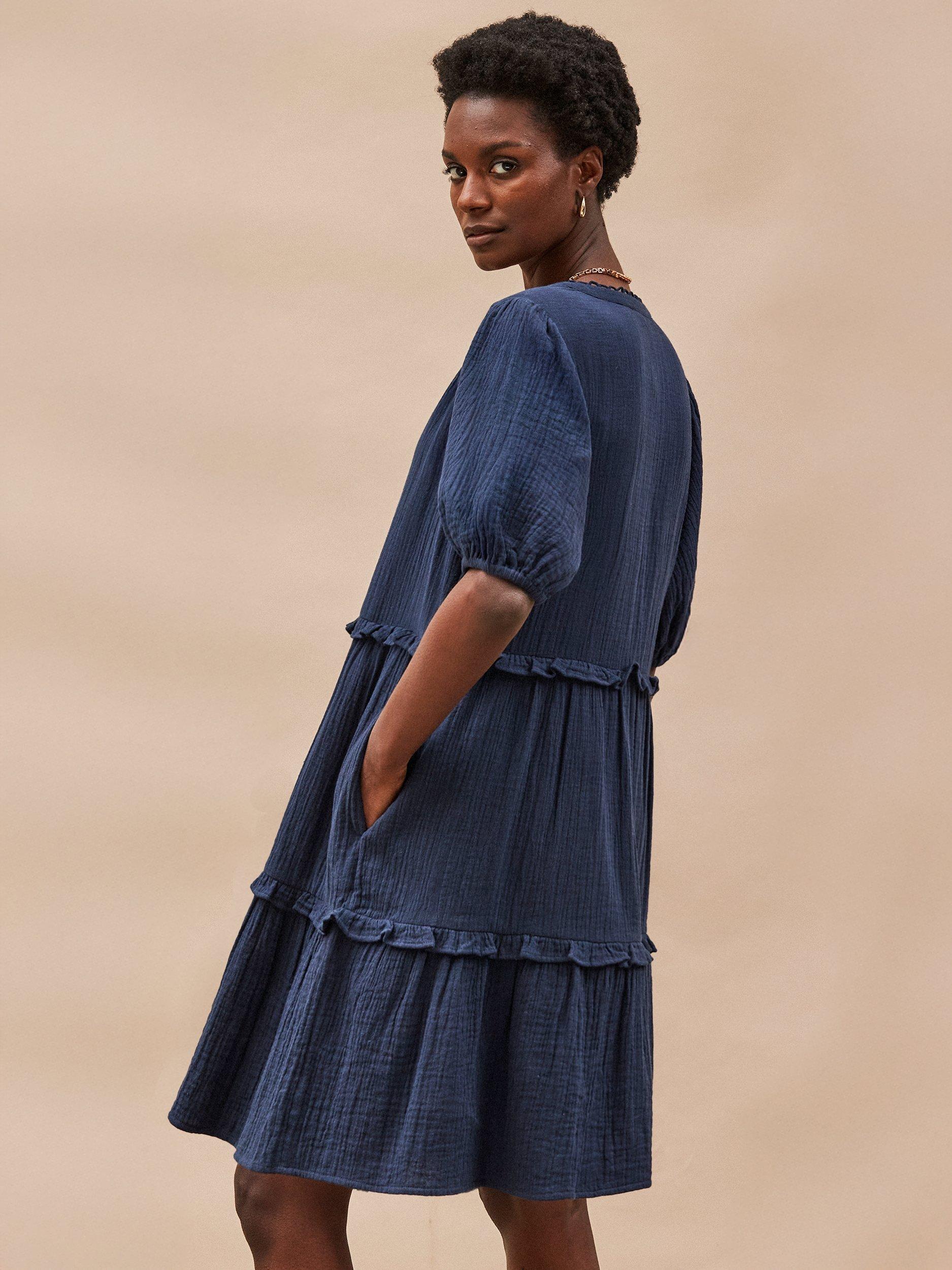 Product image 4 of 4, which shows Ro&Zo Petite Cotton Short Sleeve A Line Mini Dress, Blue, 10Pt
