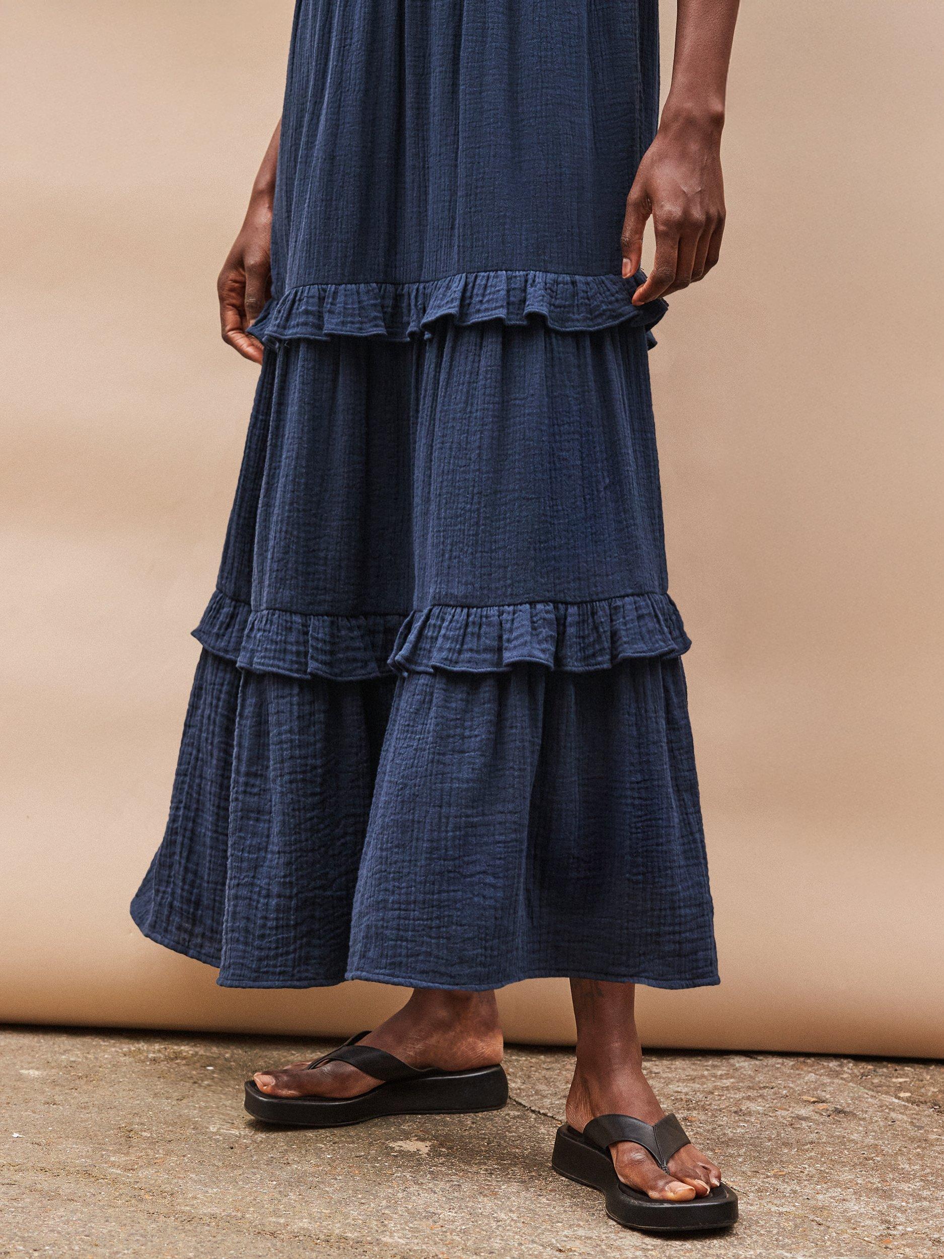 Product image 3 of 3, which shows Ro&Zo Cotton Petite Sleeveless V-Neck Midi Dress, Blue, 12Pt