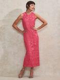 Ro&Zo Lace Sleeveless Midi Dress, Pink