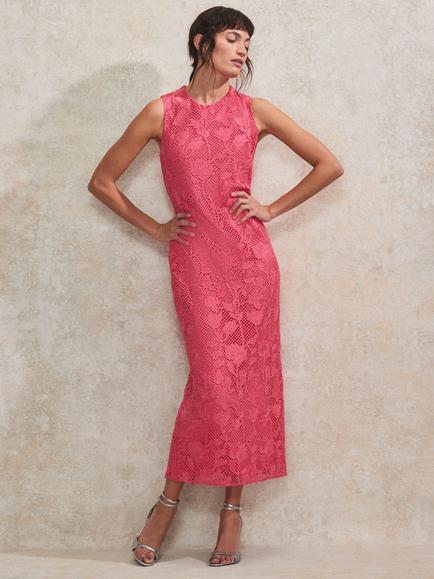 Ro&Zo Lace Sleeveless Midi Dress, Pink, Pink