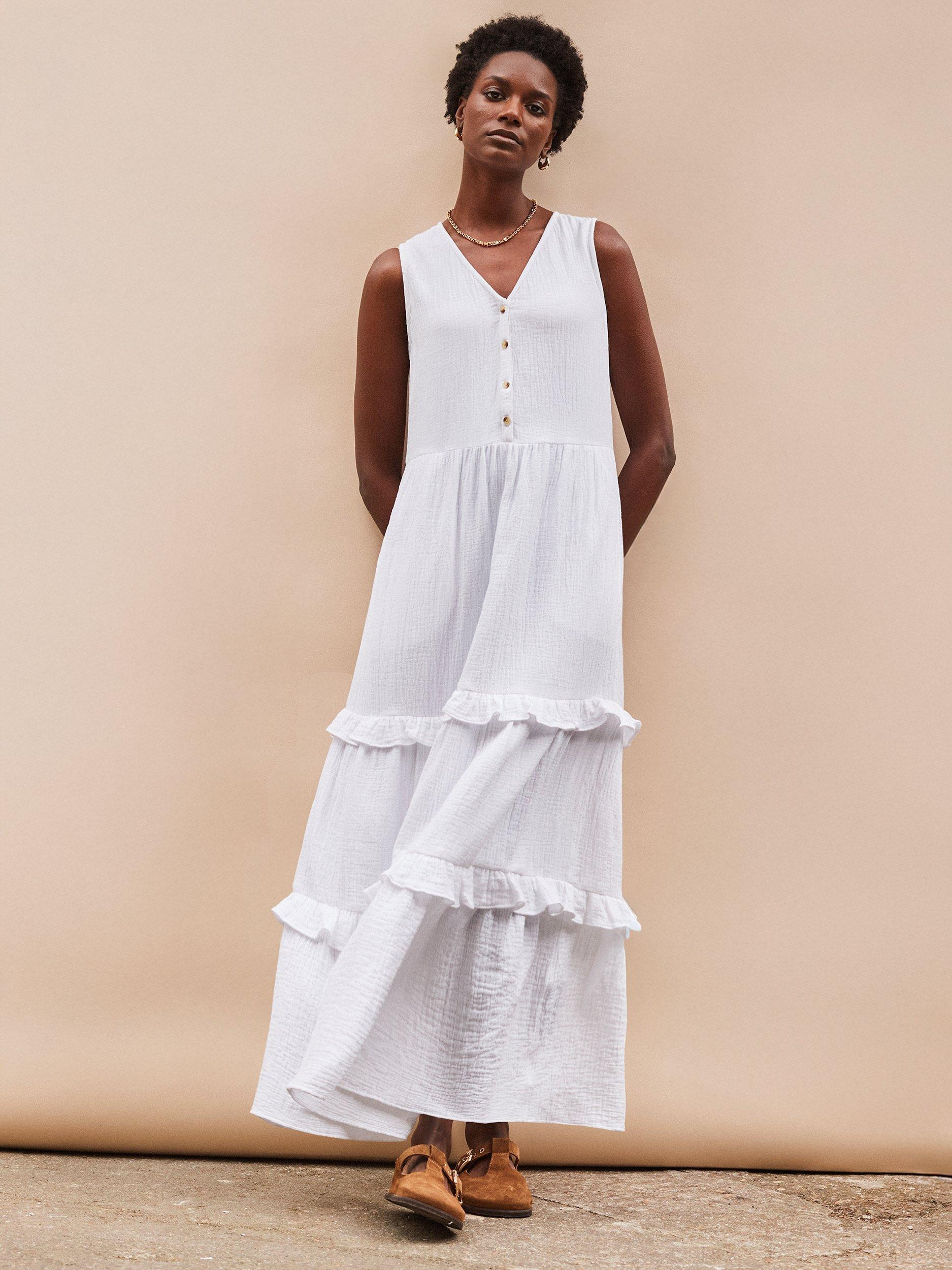 Ro&Zo Cotton Sleeveless Tiered V-Neck Midi Dress