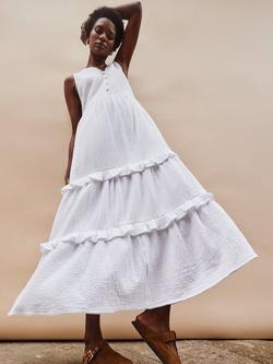 Ro&Zo Cotton Sleeveless Tiered V-Neck Midi Dress - view 2, White