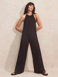 Ro&Zo Wide Leg Halterneck Jersey Jumpsuit, Black