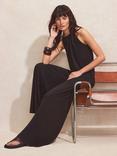 Ro&Zo Wide Leg Halterneck Jersey Jumpsuit, Black