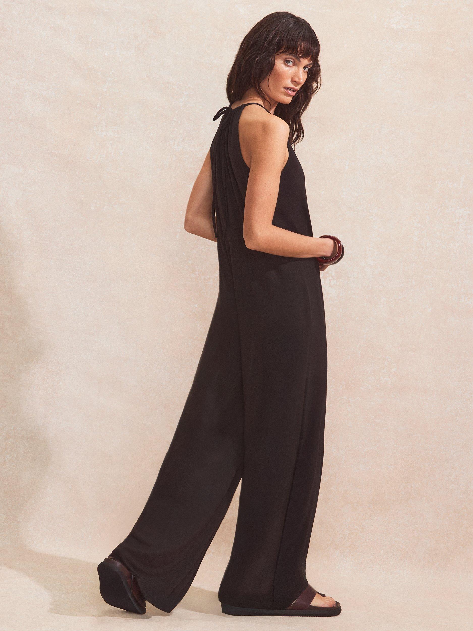 Product image 5 of 5, which shows Ro&Zo Wide Leg Halterneck Jersey Jumpsuit, Black, 8