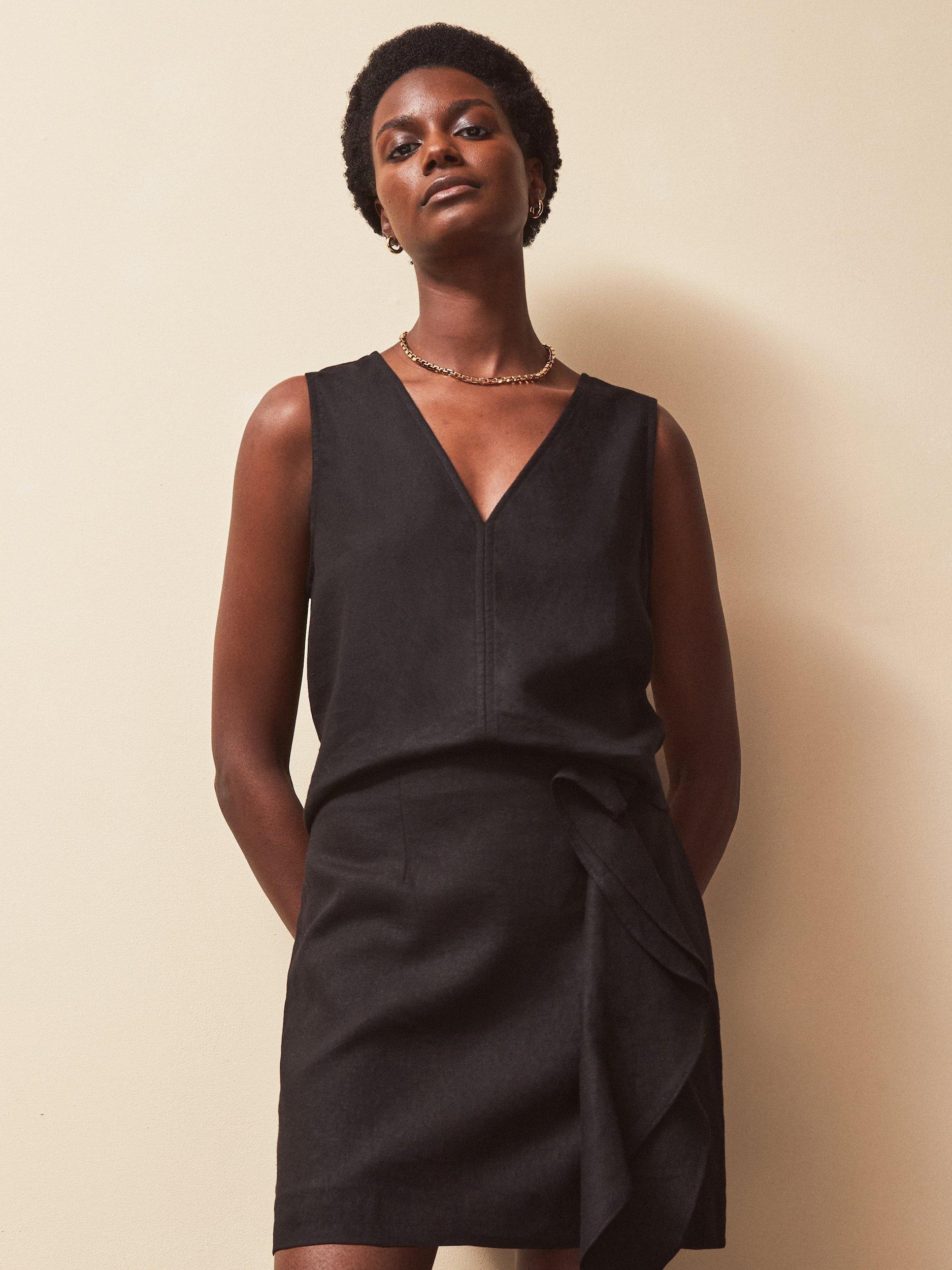 Product image 1 of 3, which shows Ro&Zo Frill Detail Linen Rich Mini Skirt, Black, 6