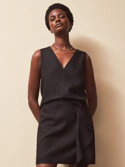 Ro&Zo Frill Detail Linen Rich Mini Skirt, Black, Black