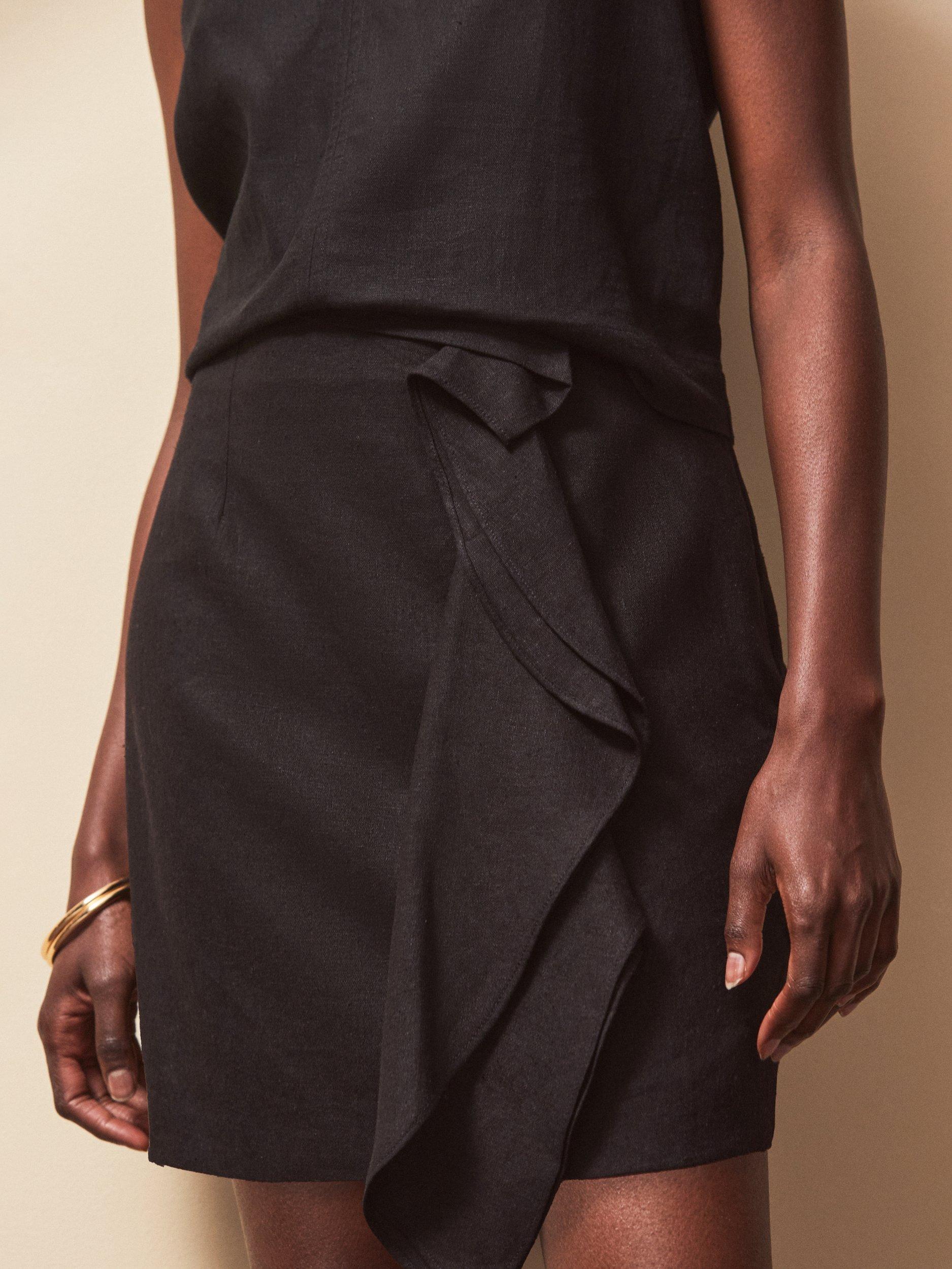 Product image 2 of 3, which shows Ro&Zo Frill Detail Linen Rich Mini Skirt, Black, 6