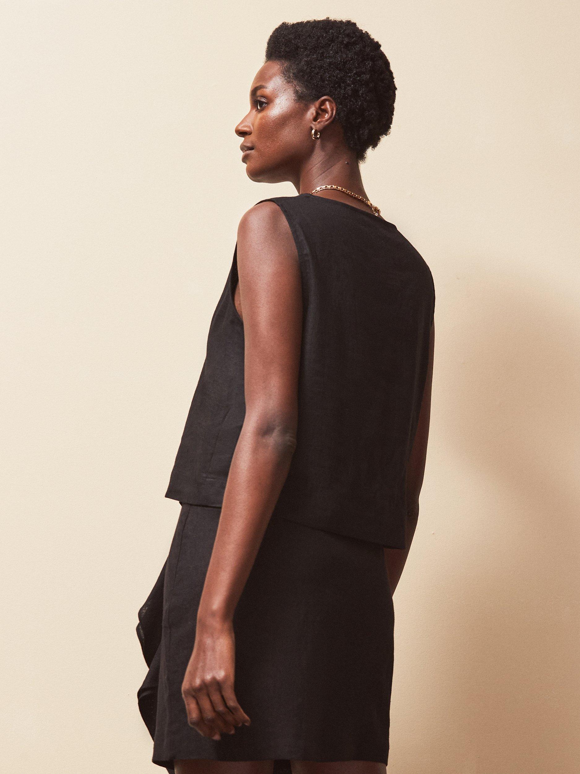 Product image 3 of 3, which shows Ro&Zo Frill Detail Linen Rich Mini Skirt, Black, 6