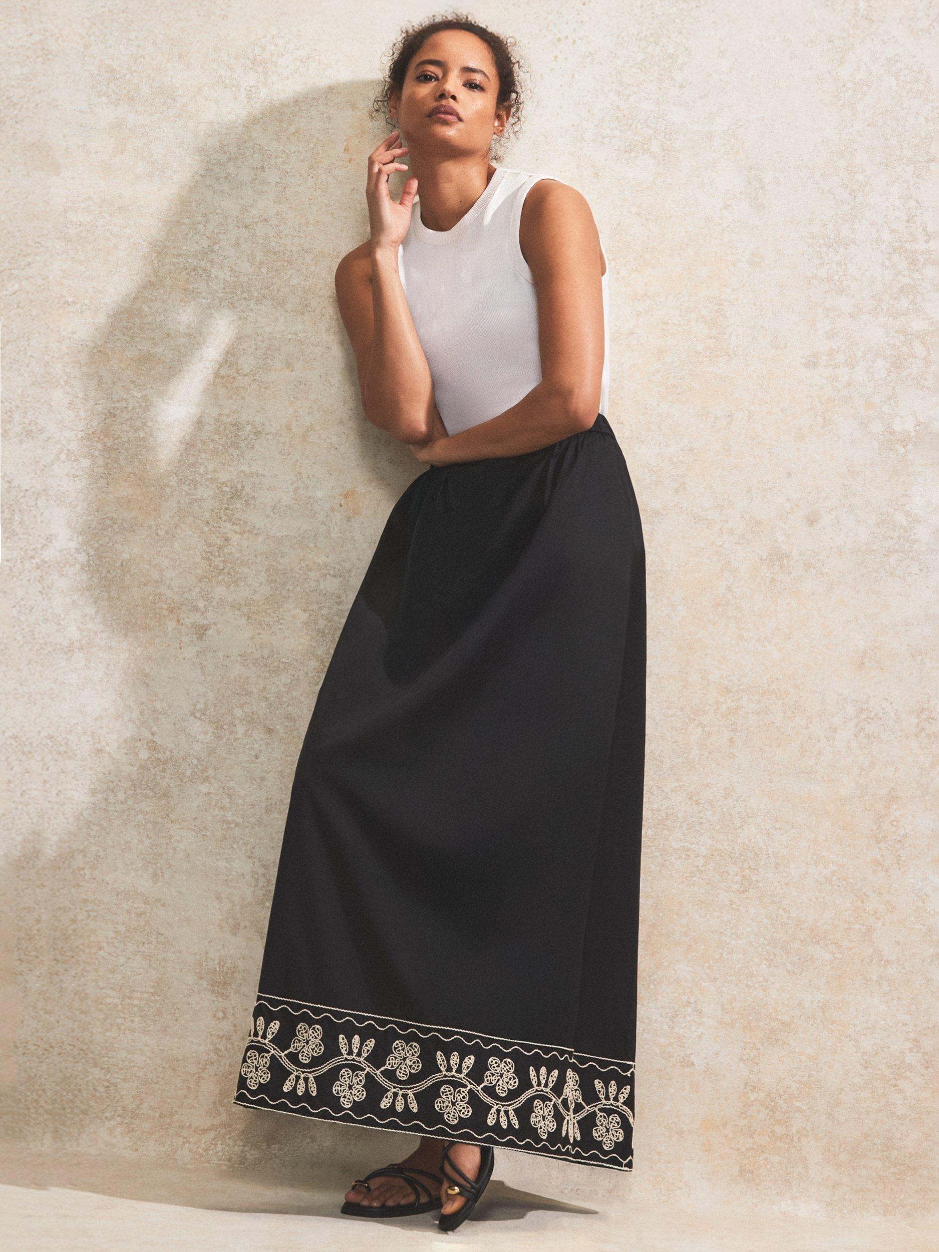 Ro&Zo Cotton Blend Petite Embroidered Maxi Skirt, Black