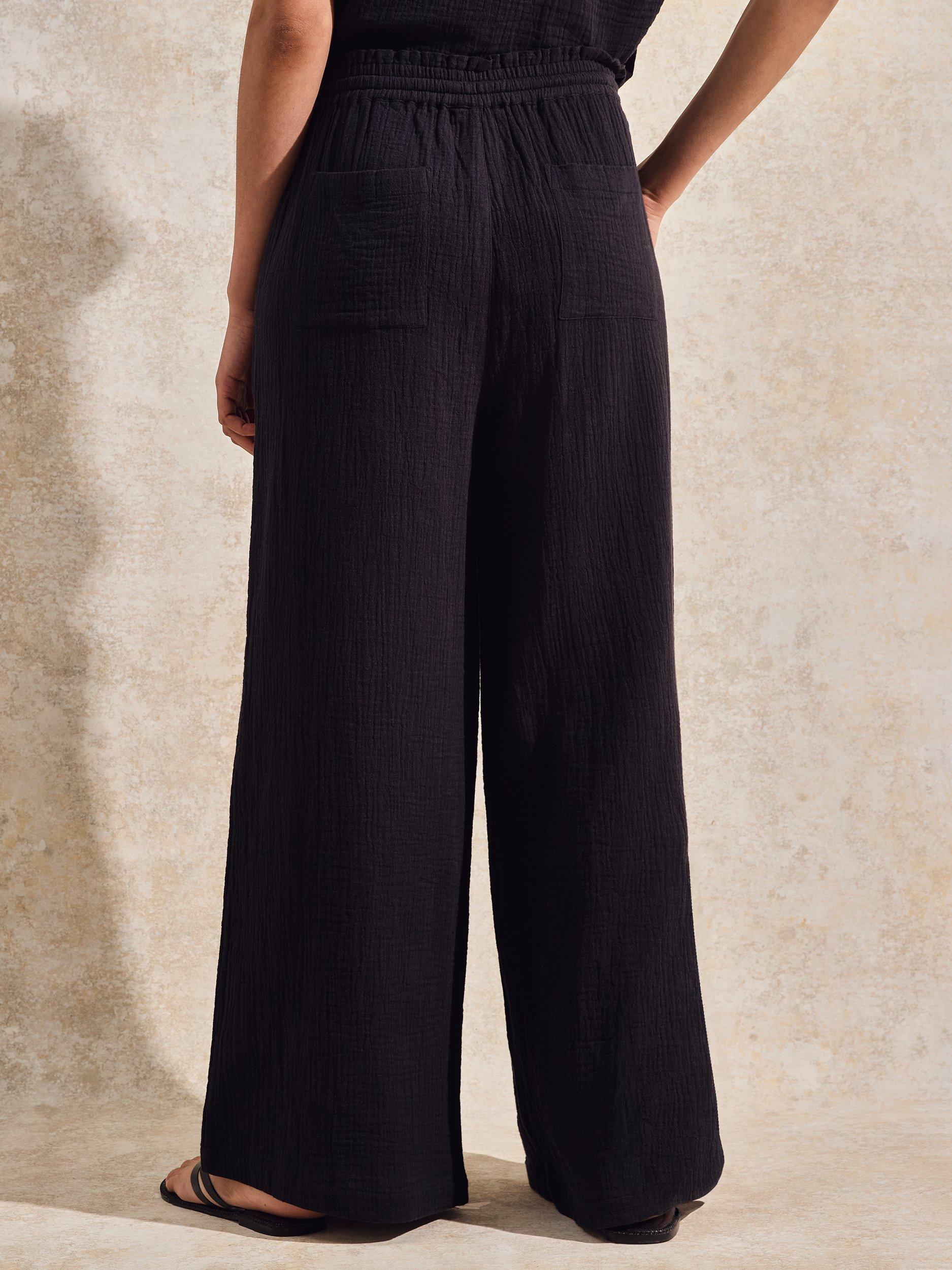 Product image 3 of 6, which shows Ro&Zo Cotton Tailored Wide Leg Trousers, Black, 6