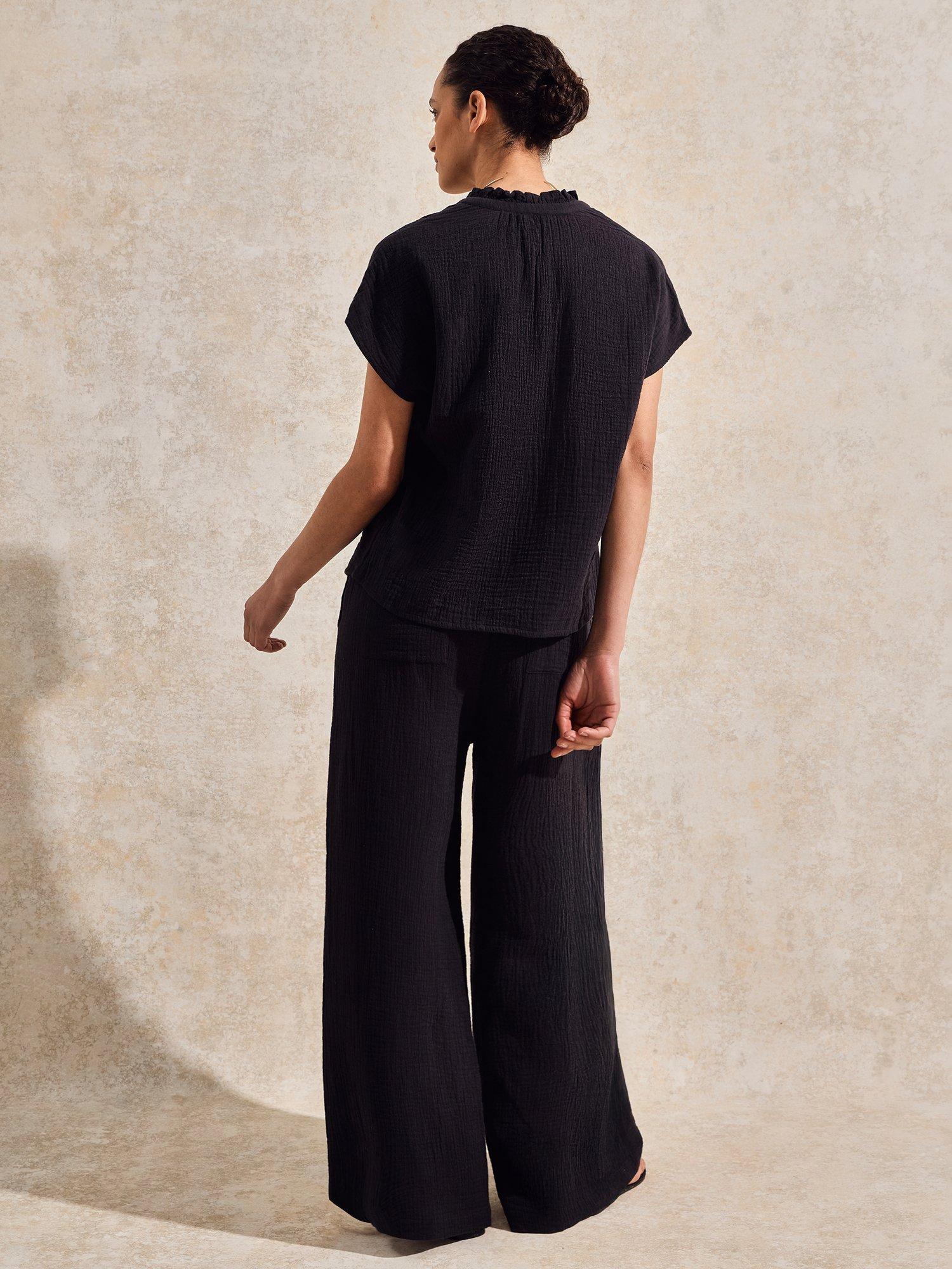 Product image 2 of 6, which shows Ro&Zo Cotton Tailored Wide Leg Trousers, Black, 6