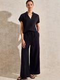 Ro&Zo Petite Cotton Tailored Wide Leg Trousers, Black