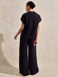Ro&Zo Petite Cotton Tailored Wide Leg Trousers, Black