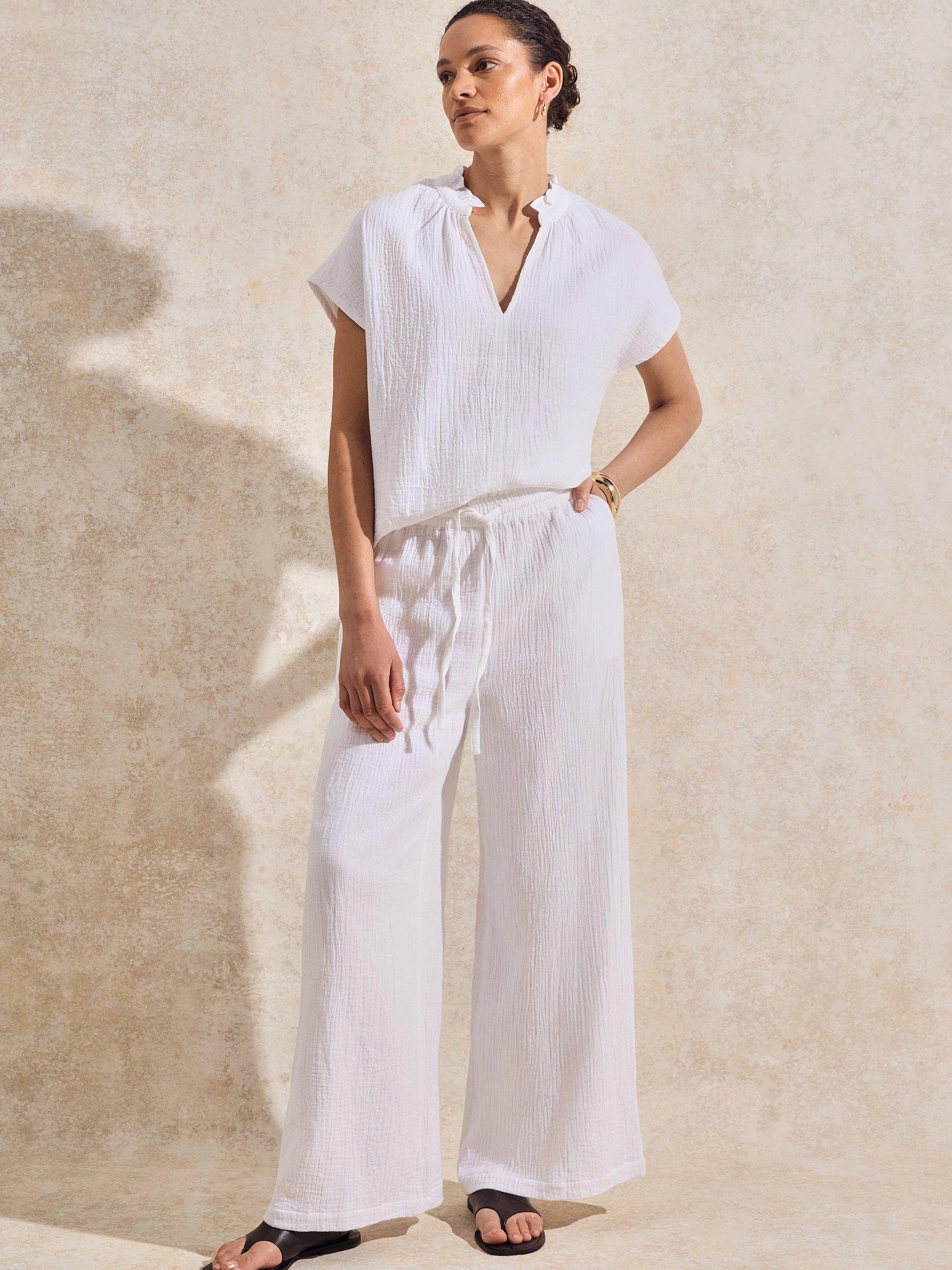 Product image 3 of 4, which shows Ro&Zo Cotton Tailored Wide Leg Trousers, White, 6