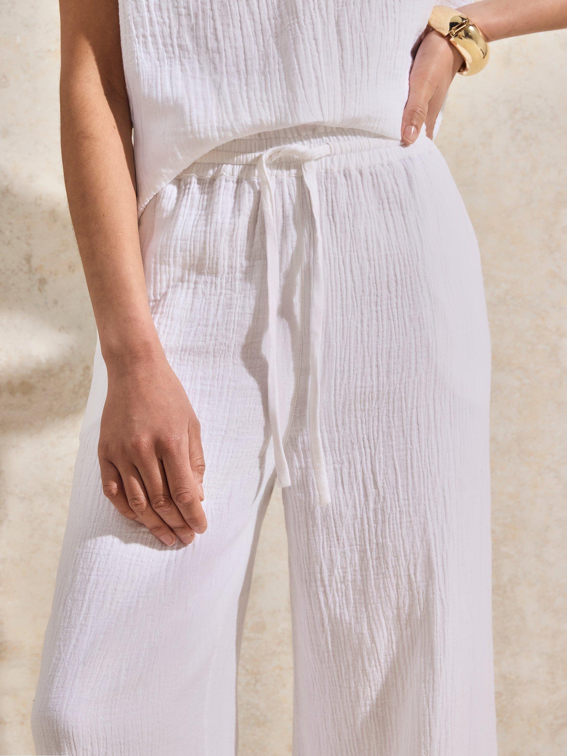 Product image 4 of 4, which shows Ro&Zo Cotton Tailored Wide Leg Trousers, White, 6