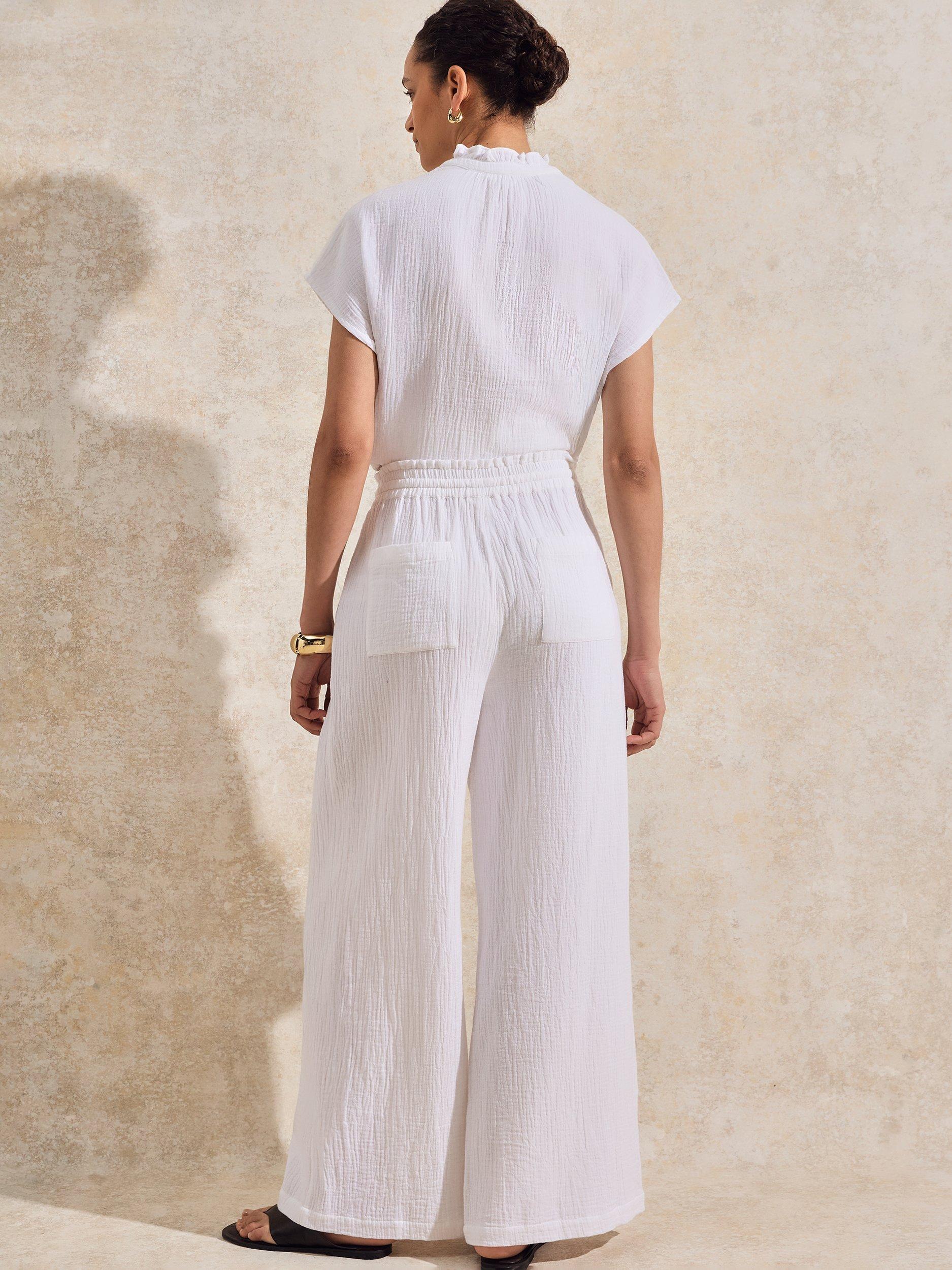 Product image 2 of 4, which shows Ro&Zo Cotton Tailored Wide Leg Trousers, White, 6