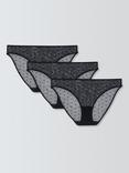 John Lewis Spot Mesh Bikini Knickers, Pack of 3, Black