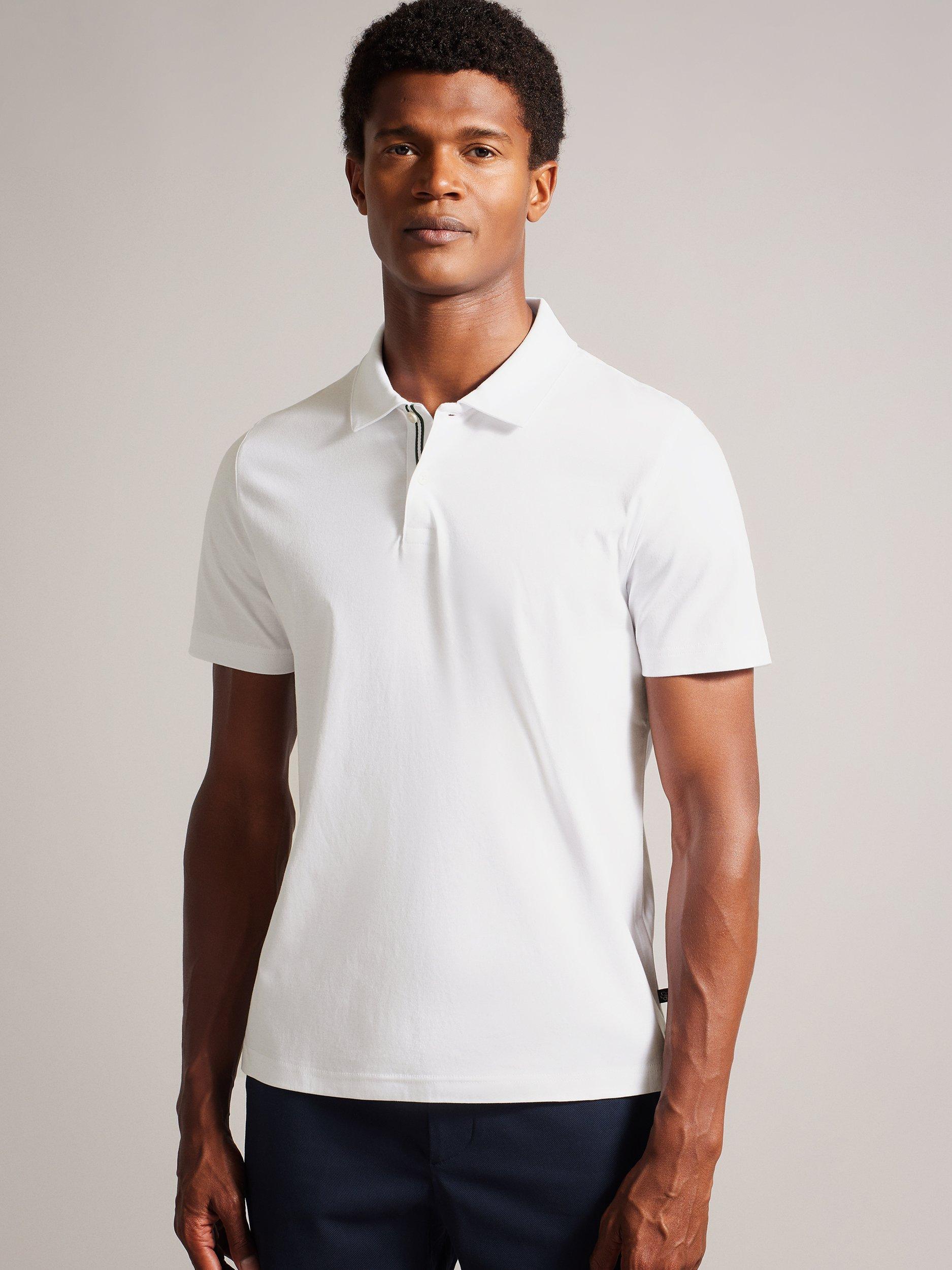 Product image 1 of 6, which shows Ted Baker Zeiter Cotton Regular Fit Short Sleeve Polo Shirt, White, L