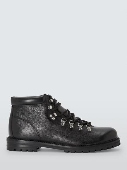 John Lewis Lace Up Leather Boots, Black