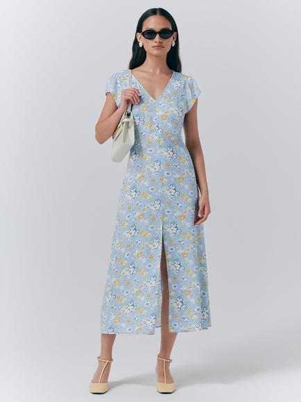 Ghost Blair Floral Midi Dress, Blue/Multi, Blue/Multi