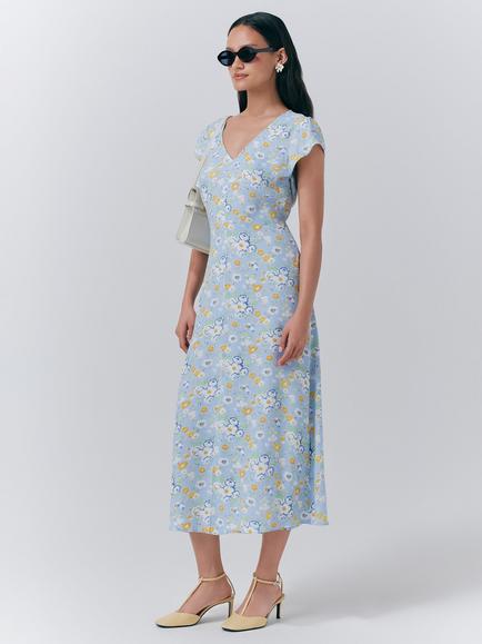 Ghost Blair Floral Midi Dress, Blue/Multi - view 2, Blue/Multi