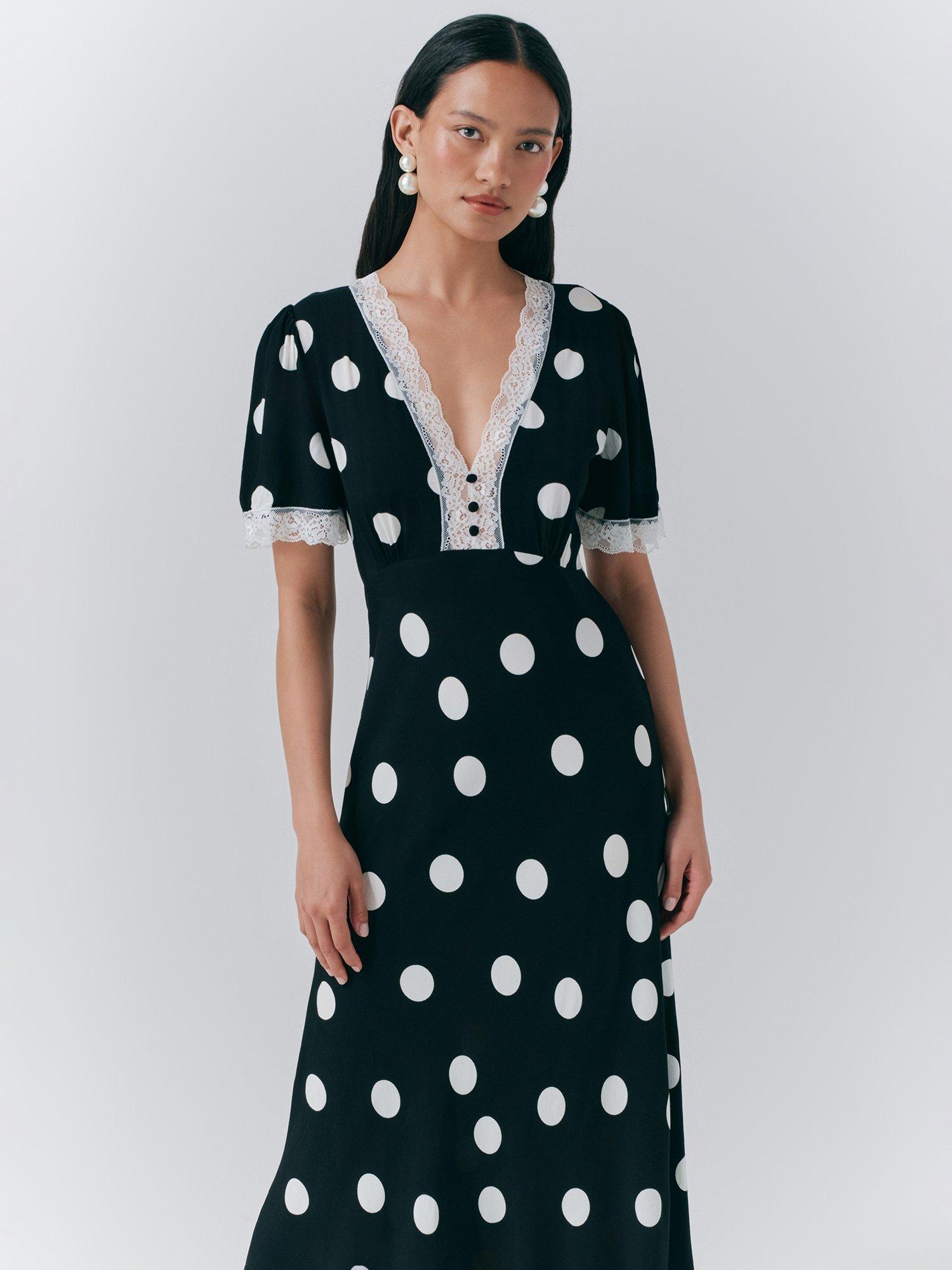 Product image 3 of 5, which shows Ghost Belle Polka Dot Dress, Black/Multi, XS