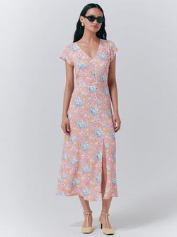Ghost Blair Foral Midi Dress, Pink/Multi, Pink/Multi