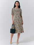 Ghost Dotty Puff Sleeve Floral Dress, Black/Multi