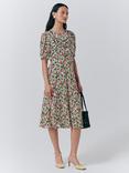 Ghost Dotty Puff Sleeve Floral Dress, Black/Multi