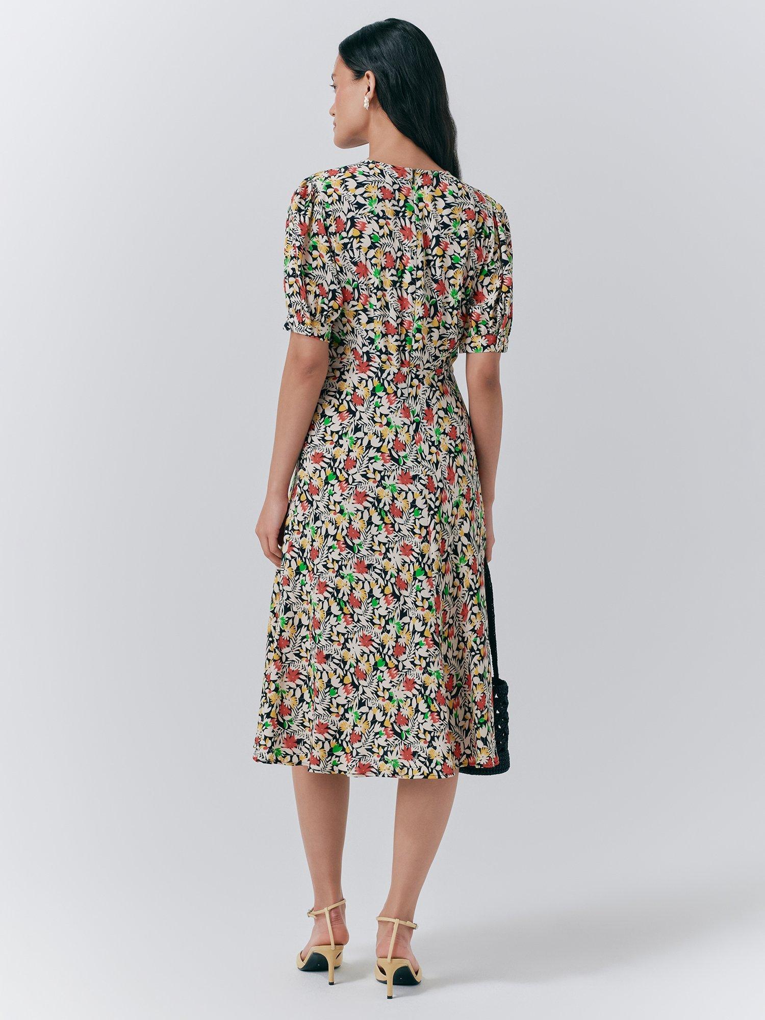 Product image 5 of 5, which shows Ghost Dotty Puff Sleeve Floral Dress, Black/Multi, XS